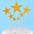 Detailed view of seven gold glitter star cake toppers on sticks for party desserts - Pentagram / 7-Pack Set / Gold