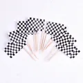 Set of 24 black and white checkered racing flags on wooden cake topper sticks - Checkered Flag / 24 Pcs/Set