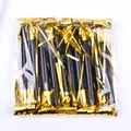 Bulk set of gold and black party blowouts with metallic fringes in clear packaging - 11cm Gold 10 Pieces