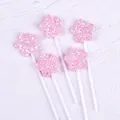 Set of 5 pink glitter star cake toppers with white sticks for birthday party decoration. - Five-pointed Star / 5 Pcs Set / Pink