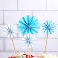 Set of 4 blue and white folding paper fan cake toppers for birthday party decoration - 4Pcs Set / Blue