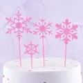Lot de 4 pics à gâteau flocon de neige rose pour décoration de fête d'anniversaire - Lot de 4 / Rose