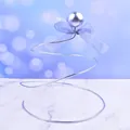 Elegant silver spiral wire cake topper decoration with pearl and light blue fabric bow - Spiral Sphere / Silver