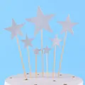 Silver glitter star cake toppers for birthday party and wedding dessert decoration - Pentagram / 7-Pack Set / Silver