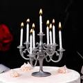 Elegant vintage silver 9-arm plastic candelabra cake topper with white candles - Retro Silver (With Candles)