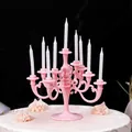 Elegant pink vintage plastic candelabra cake topper with nine white spiral candles. - Pink (With Candles)