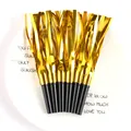 Shiny golden foil party blowout noisemakers with black plastic stems for birthday events - Gold 6 Pieces