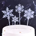 Quatre élégants toppers de gâteau flocons de neige scintillants pour décoration d'anniversaire - Lot de 4 / Transparent