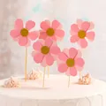 Set of pink sunflower cake toppers with double-layered petals and gold glitter centers - 6Pcs/Set / Pink