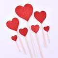 Set of 7 red glitter heart cake toppers in varying sizes for Valentine's Day party. - Red Heart (7 Pieces/Set) / 7-Pack Set