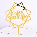 Mirror gold acrylic Happy Birthday cake topper featuring a geometric diamond frame design - Square Grid Star / 10 Pieces Pack