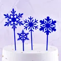 Juego de 4 elegantes adornos de tartas de copos de nieve azules para fiestas de invierno - Juego de 4 piezas / Azul marino