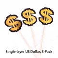 Lot de 3 décorations de gâteau signe dollar doré pour décoration de fête d'anniversaire - Style Bronzage Simple Couche / 3 pièces