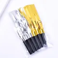 6-piece gold and silver metallic party blowouts with black mouthpieces in clear bag - 3 Gold 3 Silver