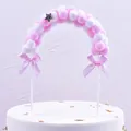 Rosa und weißer Bommel-Bogen Tortenaufsatz mit Schleifen für Geburtstagsdekoration - Rosa