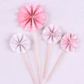 Decorative pink and white patterned paper fan cake toppers 4-piece set for birthday - 4Pcs Set / Pink