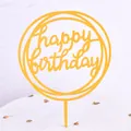 Décoration de gâteau Joyeux Anniversaire en acrylique jaune pour fêtes - Double cercle / Lot de 10