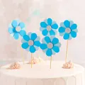 Double-layered blue sunflower cake toppers with silver centers for birthday decoration. - 6Pcs/Set / Blue