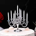 Vintage silver 9-head mini plastic candelabra with white candles for cake decoration - Electroplated Silver (With Candles)
