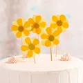Set of yellow sunflower cake toppers with double-layered petals on a white cake - 6Pcs/Set / Yellow