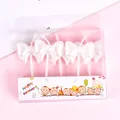 White pearl bow-shaped birthday candles set of 5 in decorative box for cake decoration - Bowknot Shape / 5 Pcs Set / Pearl White
