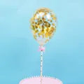 5-inch transparent confetti balloon cake topper with gold sequins and pink bow decoration - Gold Series 5 Inch Balloon Set