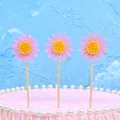 Set of three pink sunflower cake toppers with yellow centers for birthday party decoration - 3 Piece Set / Pink