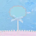 Light blue DIY writable birthday cake topper with silver glitter edge and ribbon bow - Blue Blank Style / 5 Pcs Set / Blue