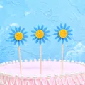 Set of 3 blue felt sunflower cake toppers for birthday party dessert table decorations - 3 Piece Set / Blue