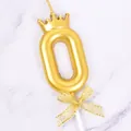 Golden number 0 birthday candle with crown and bow decoration - Crown Number 0