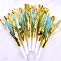 Set of 6 golden and blue metallic party blowout whistles for kids birthday celebration - Double Layer Blue 6 Pieces