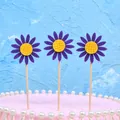 Set of three purple felt sunflower cake toppers for birthday party dessert decoration - 3 Piece Set / Purple