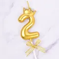 Elegant golden number 2 birthday candle with crown and bow decoration for party cakes - Crown Number 2