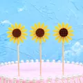 Set of 3 bright yellow felt sunflower cake toppers for birthday party dessert decorations - 3 Piece Set / Yellow
