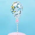 Clear 5-inch confetti balloon cake topper with pink bow for birthday party decoration - Black Series 5 Inch Balloon Set