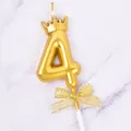 Premium golden number 4 birthday candle with crown and bow for cake decoration - Crown Number 4