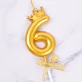 Luxury golden number 6 birthday candle with mini crown and ribbon bow cake topper - Crown Number 6