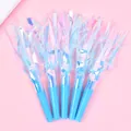 Light blue party blowouts with shiny iridescent tassels for birthday party celebrations - Double Layer Iridescent Blue 5 Pieces