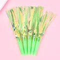 Green handle party blowouts with iridescent gold fringe for birthday celebrations - Double Layer Iridescent Green 5 Pieces