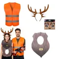 Vollständiges Rentier-Kostüm-Set mit Geweih-Stirnband, Jägerweste und Gesichtskunst - Paar Schal Set