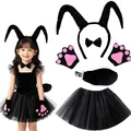 Complete black antelope horn costume set for girls including headband, tutu, and paws - 5-Piece Kit (Child) / Black