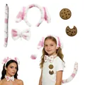 Pink Dalmatian ear headband and tail costume set for party performance outfit - Set / Five-Piece Set / Pink