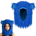 Capucha de monstruo azul peluda con orejas para cosplay de Halloween y estilo punk. - Tocado Azul / Azul