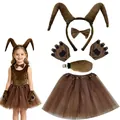 Brown goat costume for kids including antelope horn headband tutu and paw gloves - 5-Piece Kit (Child) / Brown