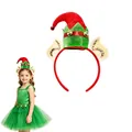 Cute Christmas Elf headband with ears and green tutu skirt for kids holiday costume set - Set / Red Horns