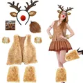 Complete women's reindeer cosplay costume set with antlers, vest and leg warmers - Set / Adult 9-Piece Set