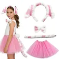 Pink Dalmatian puppy costume set for girls including ears headband tail and pink tutu - Set / Four-Piece Set / Pink