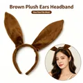 Brown plush bunny ears headband for cosplay, one size fits most, soft faux fur - Headband / Brown