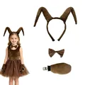 Halloween brown antelope horn costume set for kids including headband bowtie and tail - Three-Piece Set / Brown