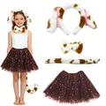 Dalmatian dog costume set with ears headband, tail, bow tie, and brown tutu - Set / Four-Piece Set / Brown